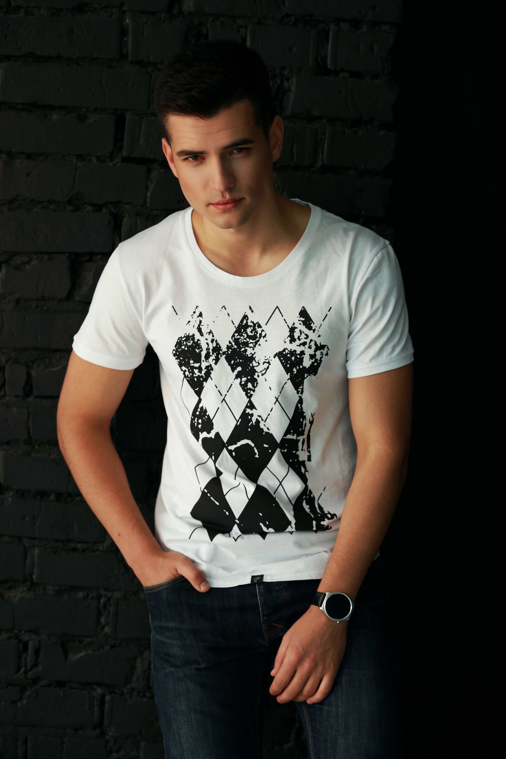 White men's T-shirt with text Fifth Francis - clothing men